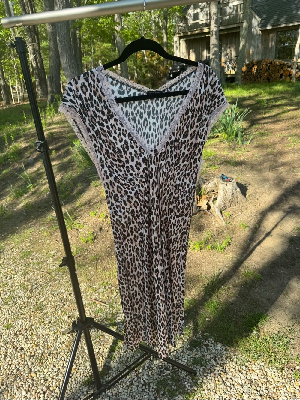 Morgan Lane Silk Leopard Print V-Neck Dress Slip Nightgown